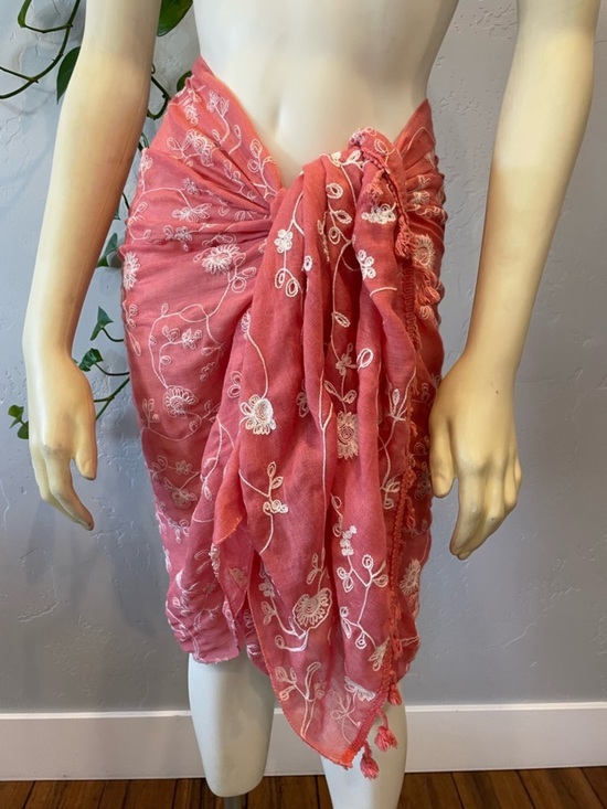 Accessories - New 100% cotton coral Embroidered swim coverup/wrap or Scarf